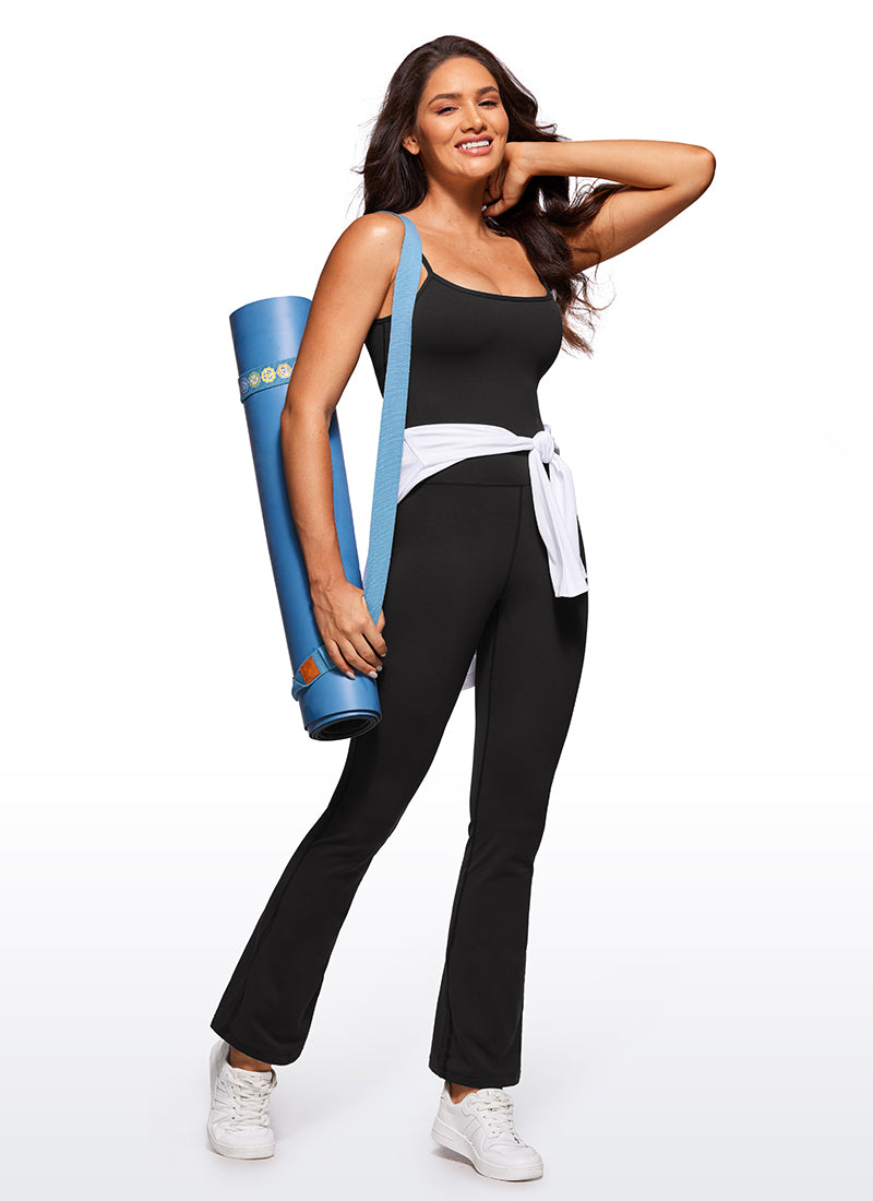 CRZ YOGA Yoga-Jumpsuits für Damen, eng anliegend, ausgestellt, mit integriertem BH, schwarz