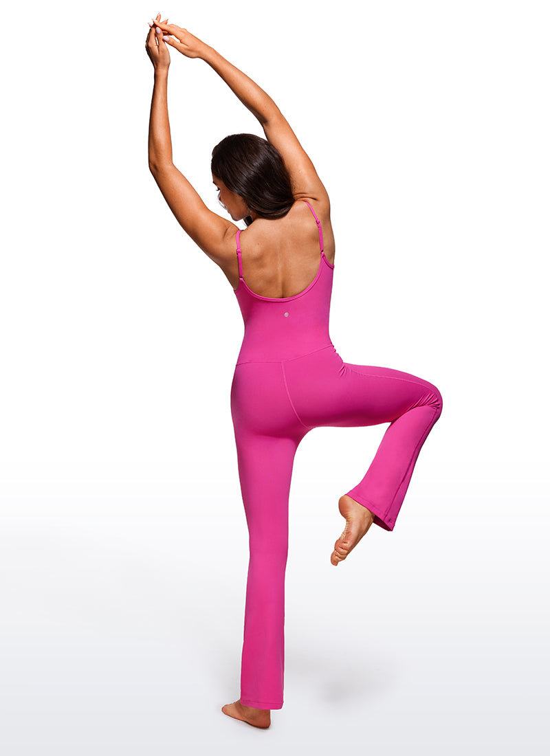 CRZ YOGA Combinaisons de yoga évasées moulantes pour femmes avec soutien-gorge intégré Hibiscus Purple