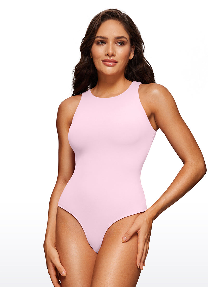 CRZ YOGA Body Sculptant Femme Yoga Coupe Ajustée Col Haut Dos Nageur Rose Pivoine