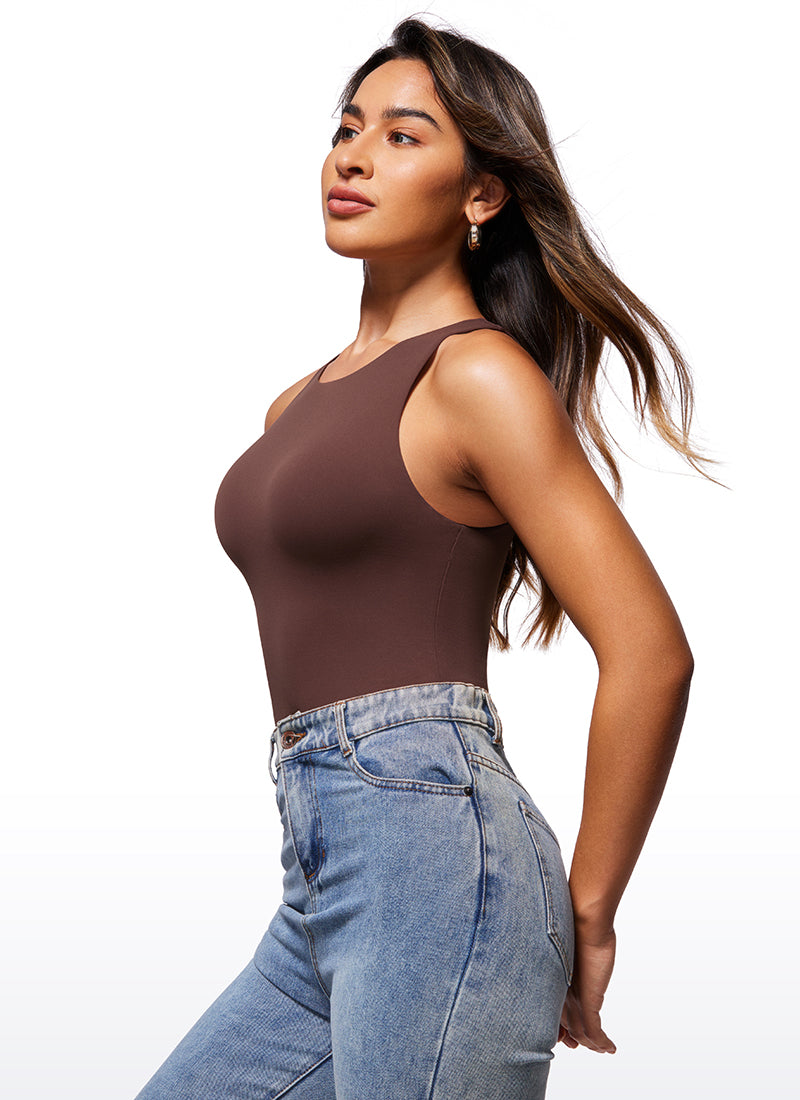CRZ YOGA Body Sculptant Femme Yoga Coupe Ajustée Col Haut Dos Nageur Taupe