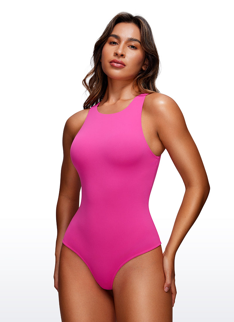 Body de yoga ajusté à col montant et dos nageur pour femme CRZ YOGA Violet Hibiscus