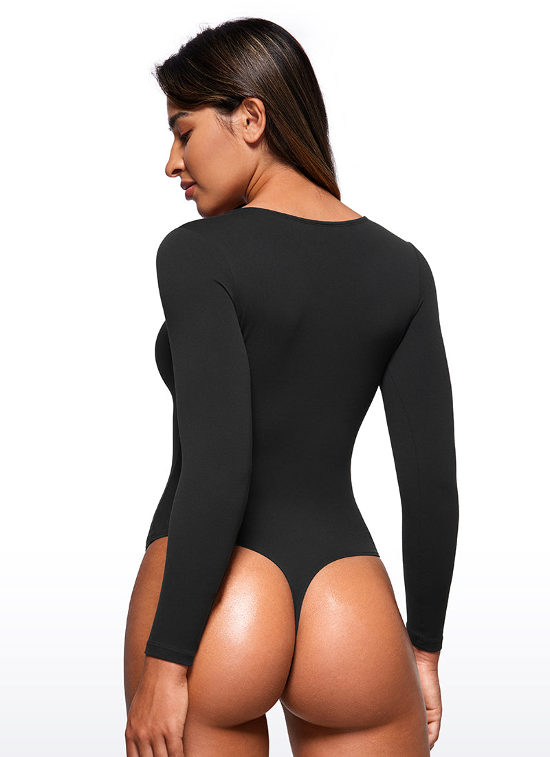 CRZ YOGA Bodys de yoga ajustés à manches longues et col rond pour femme Noir