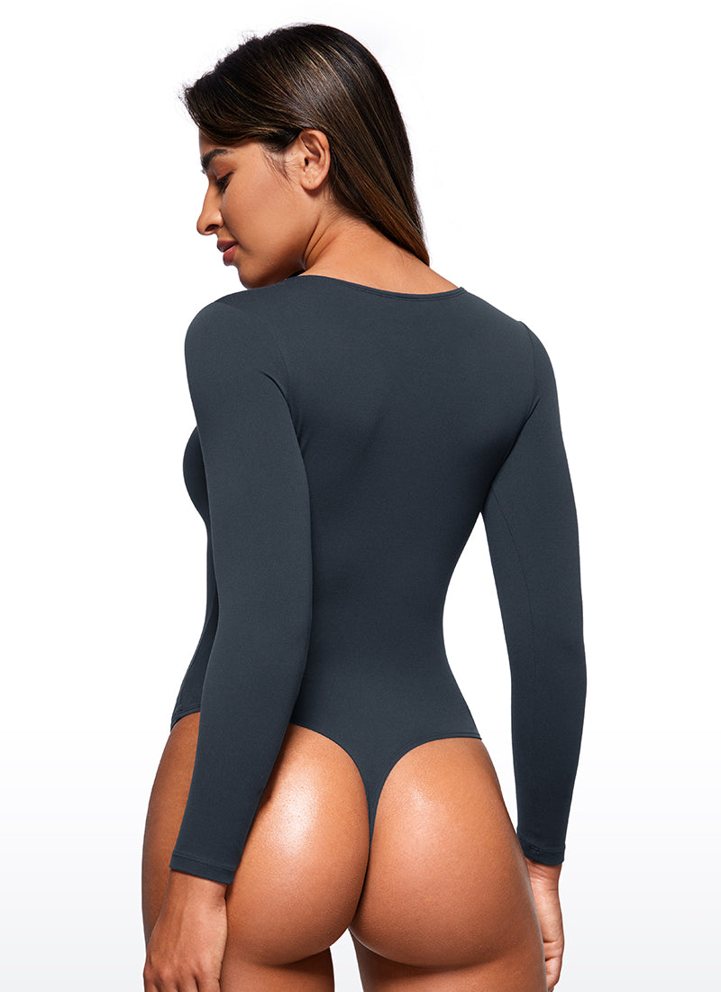 CRZ YOGA Bodys de yoga ajustés à manches longues et col rond pour femme Bleu marine