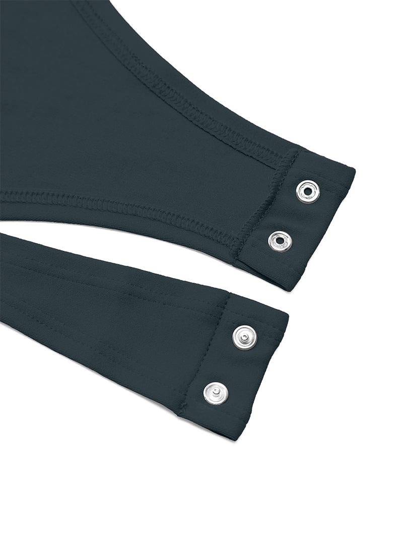 CRZ YOGA Bodys de yoga ajustés à manches longues et col rond pour femme Bleu marine