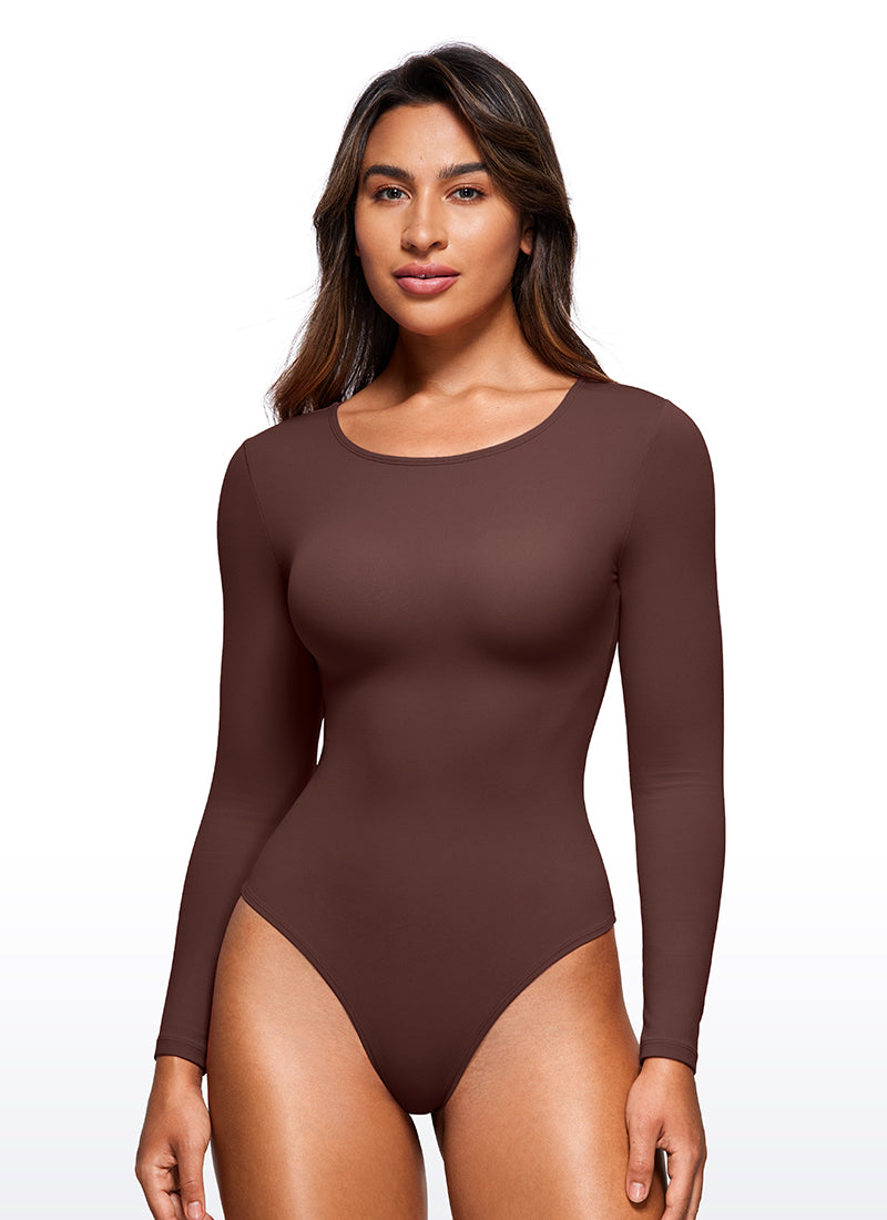CRZ YOGA Bodys de yoga ajustés à manches longues et col rond pour femme Taupe