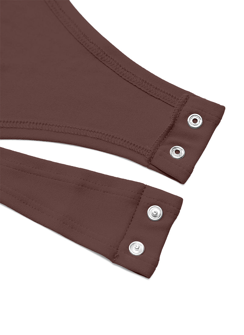 CRZ YOGA Bodys de yoga ajustés à manches longues et col rond pour femme Taupe