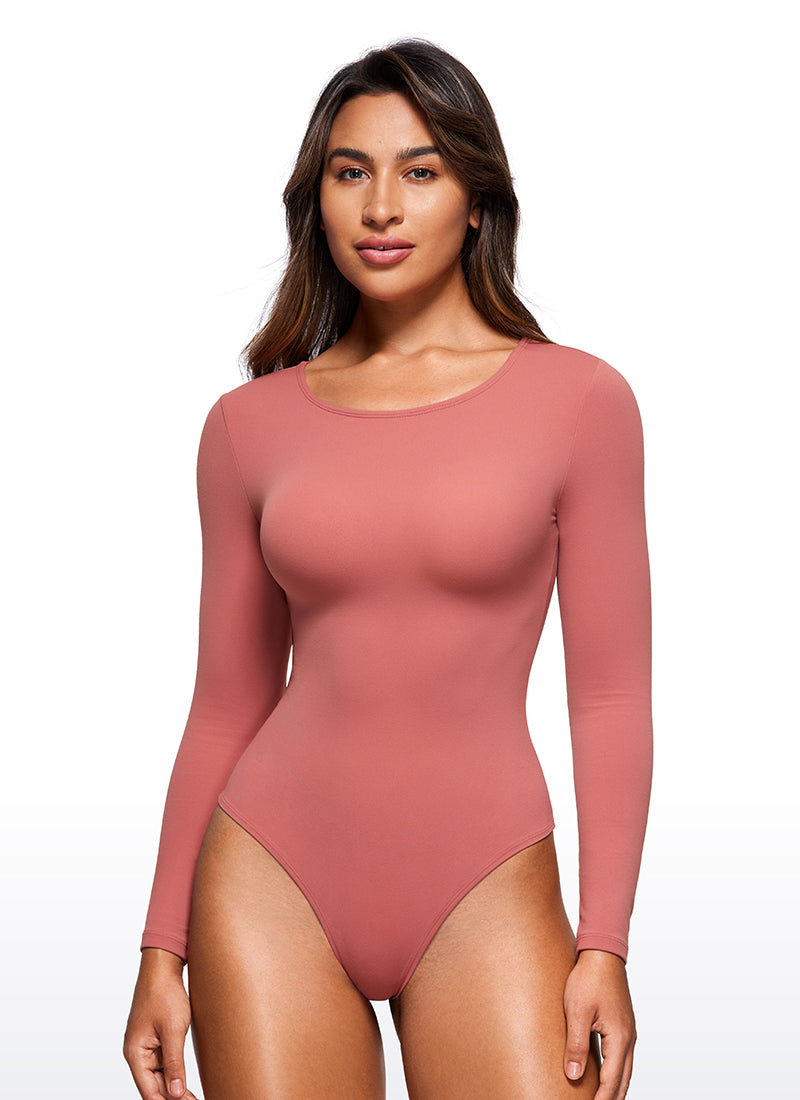 CRZ YOGA Bodysuit de yoga à manches longues, col rond et coupe ajustée pour femme, rose bruyère