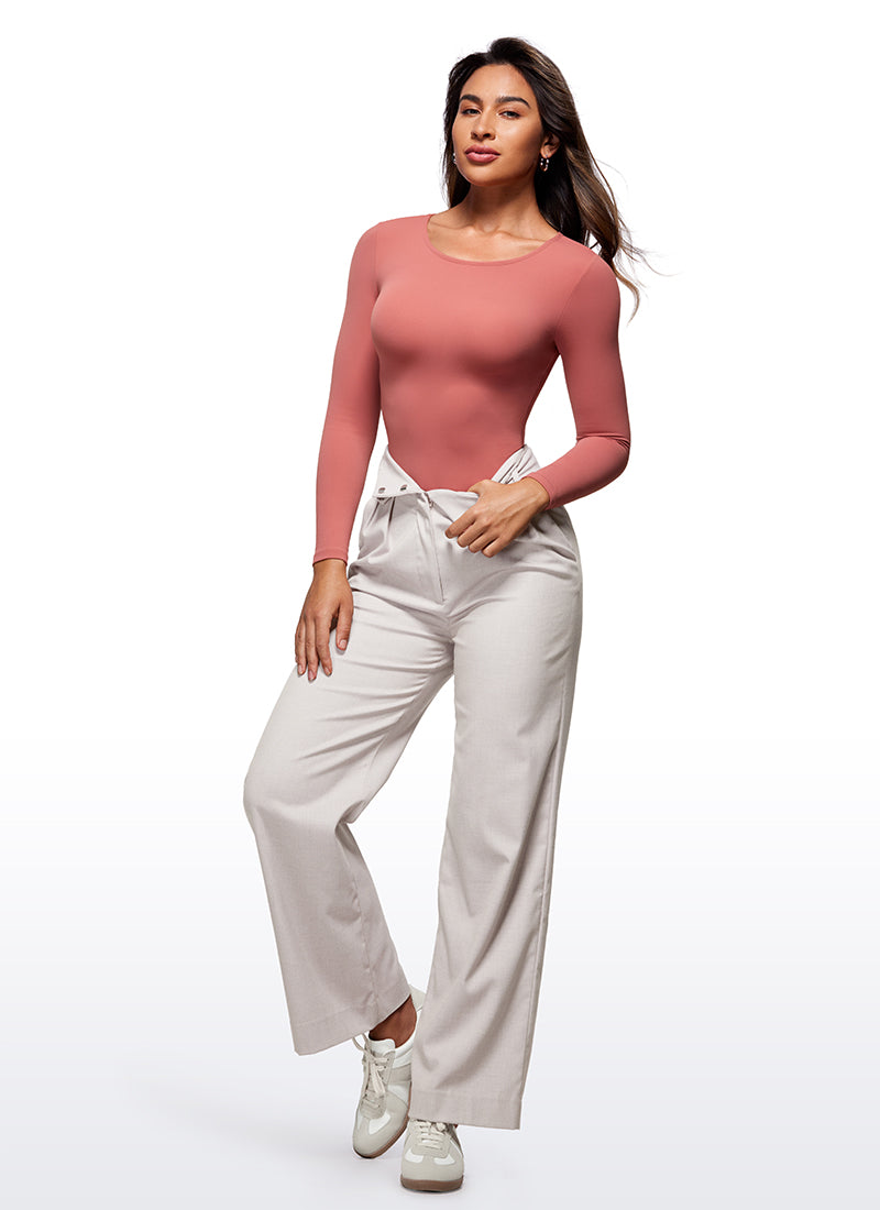 CRZ YOGA Bodysuit de yoga à manches longues, col rond et coupe ajustée pour femme, rose bruyère