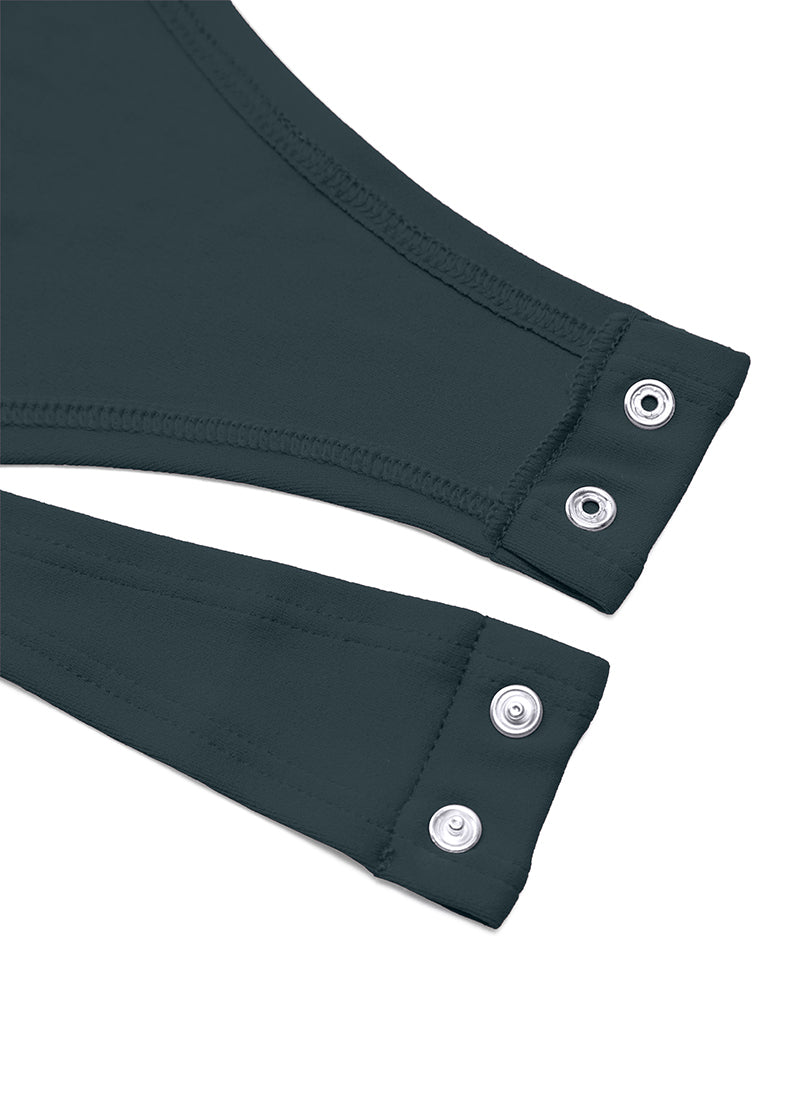 CRZ YOGA Bodys de yoga ajustés à manches longues et col rond pour femme Vert forêt foncé