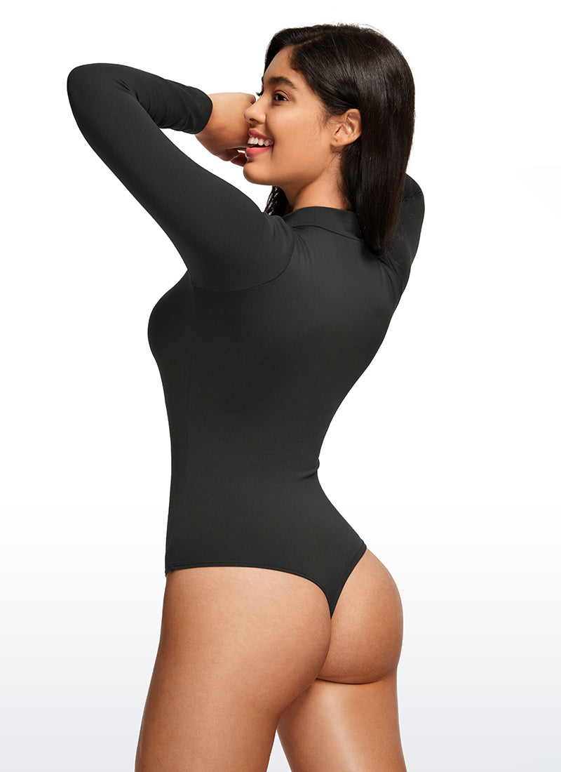Bodys à col montant ajusté et manches longues de yoga pour femme CRZ YOGA Noir