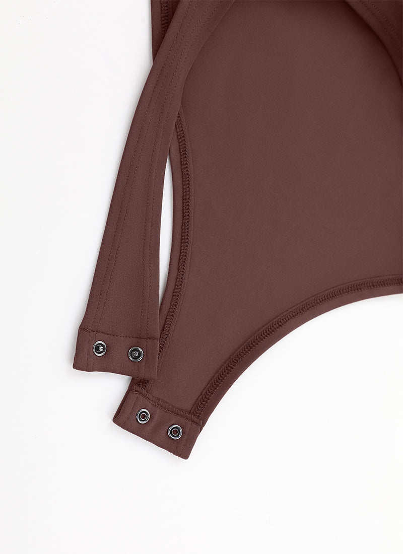Bodys à col montant ajusté et manches longues de yoga pour femme CRZ YOGA Taupe