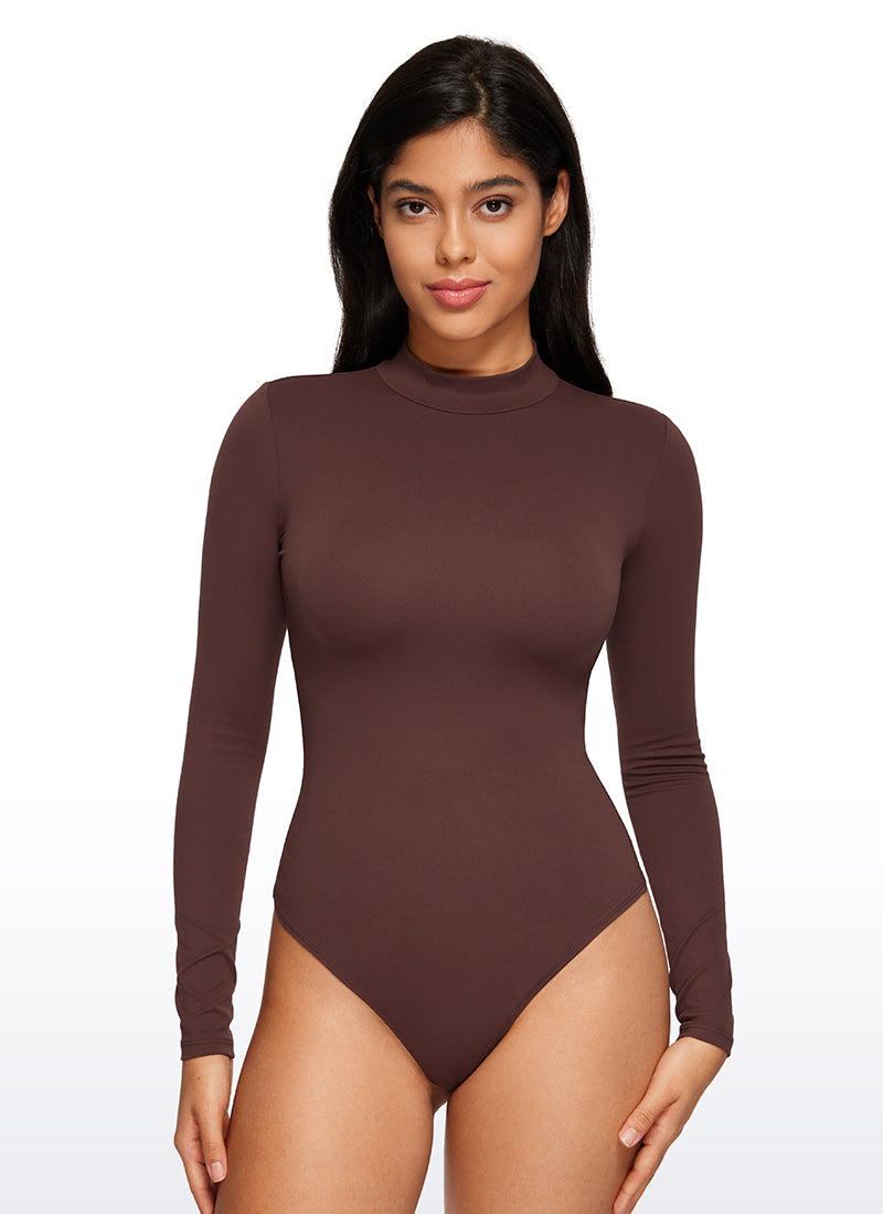 Bodys à col montant ajusté et manches longues de yoga pour femme CRZ YOGA Taupe