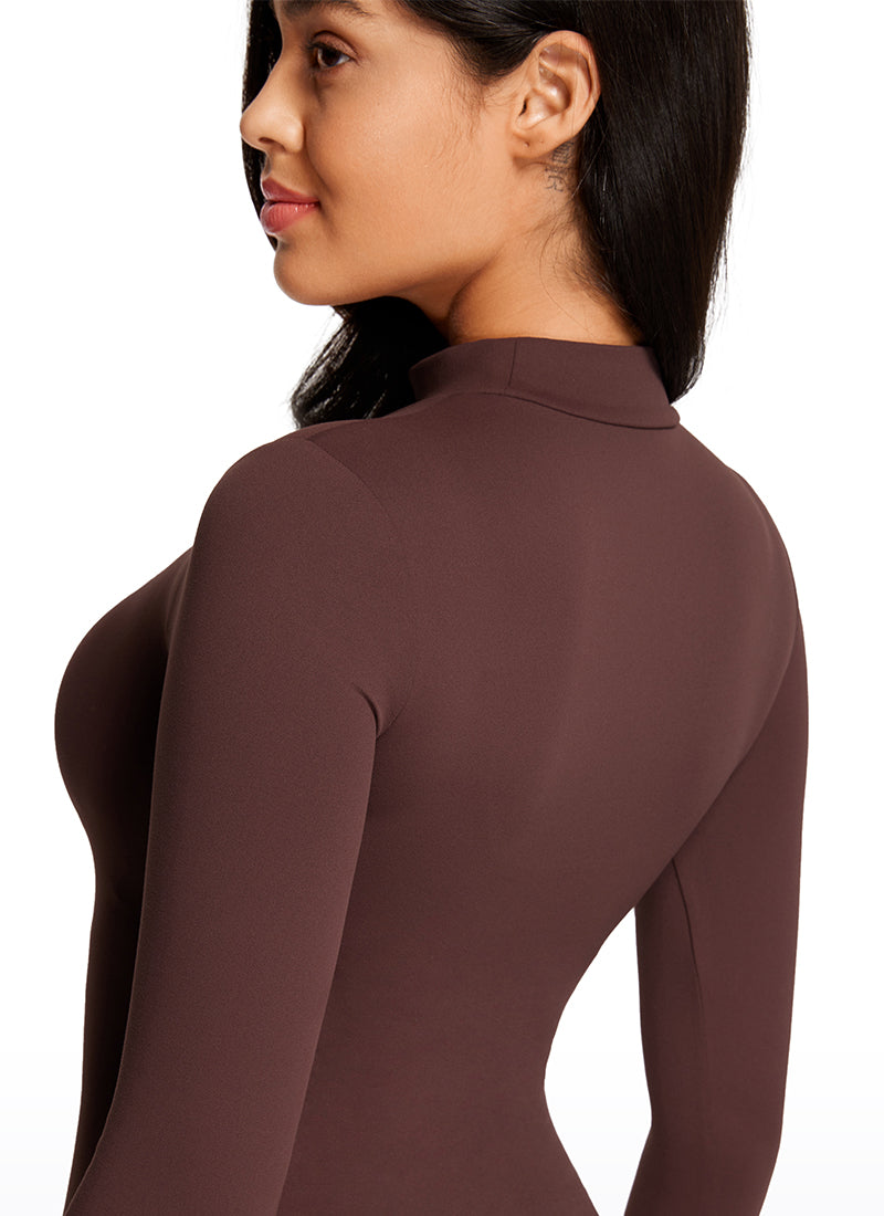 Bodys à col montant ajusté et manches longues de yoga pour femme CRZ YOGA Taupe