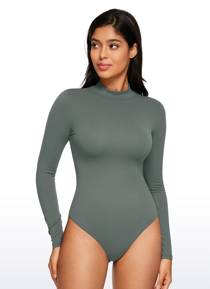 Bodys à col montant ajusté et manches longues de yoga pour femme CRZ YOGA Gris Sauge