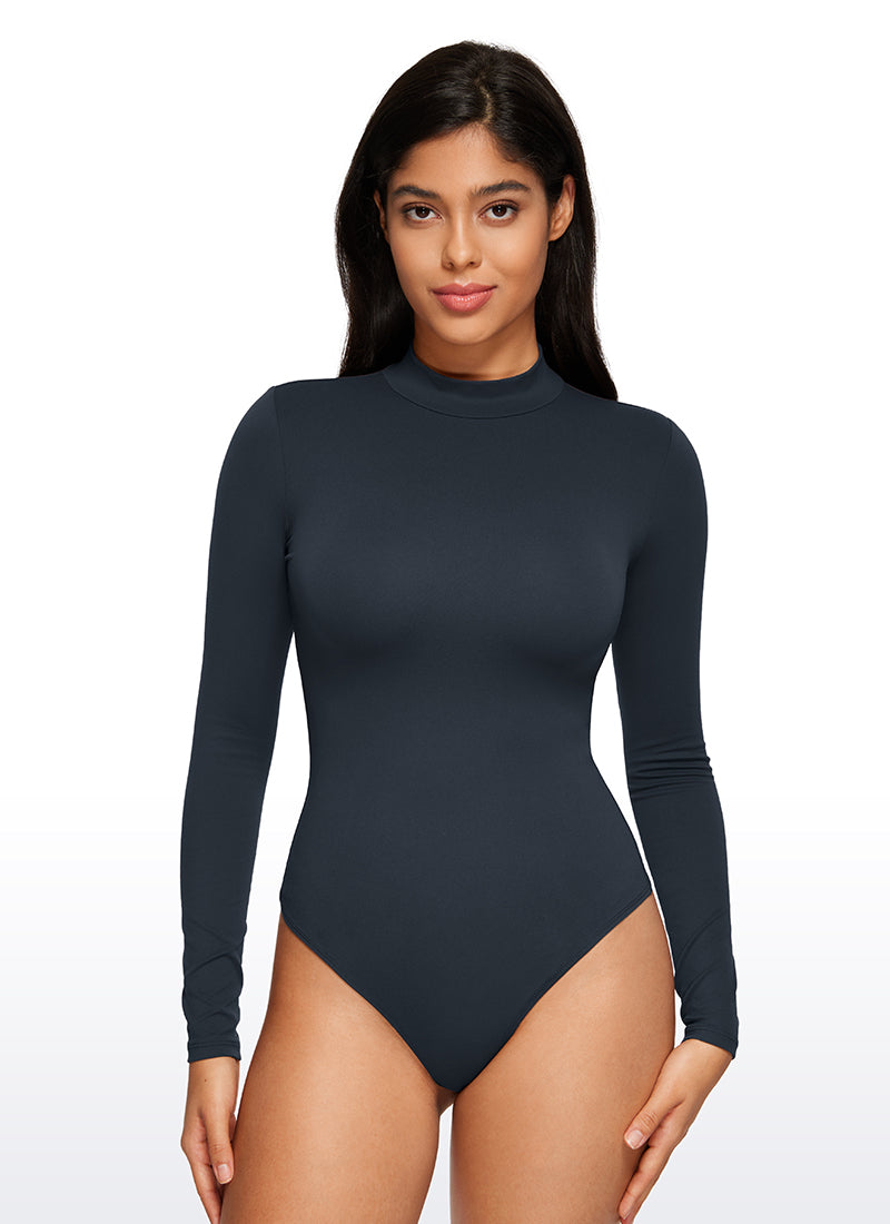 Bodys à col montant ajusté et manches longues de yoga pour femme CRZ YOGA Bleu Marine