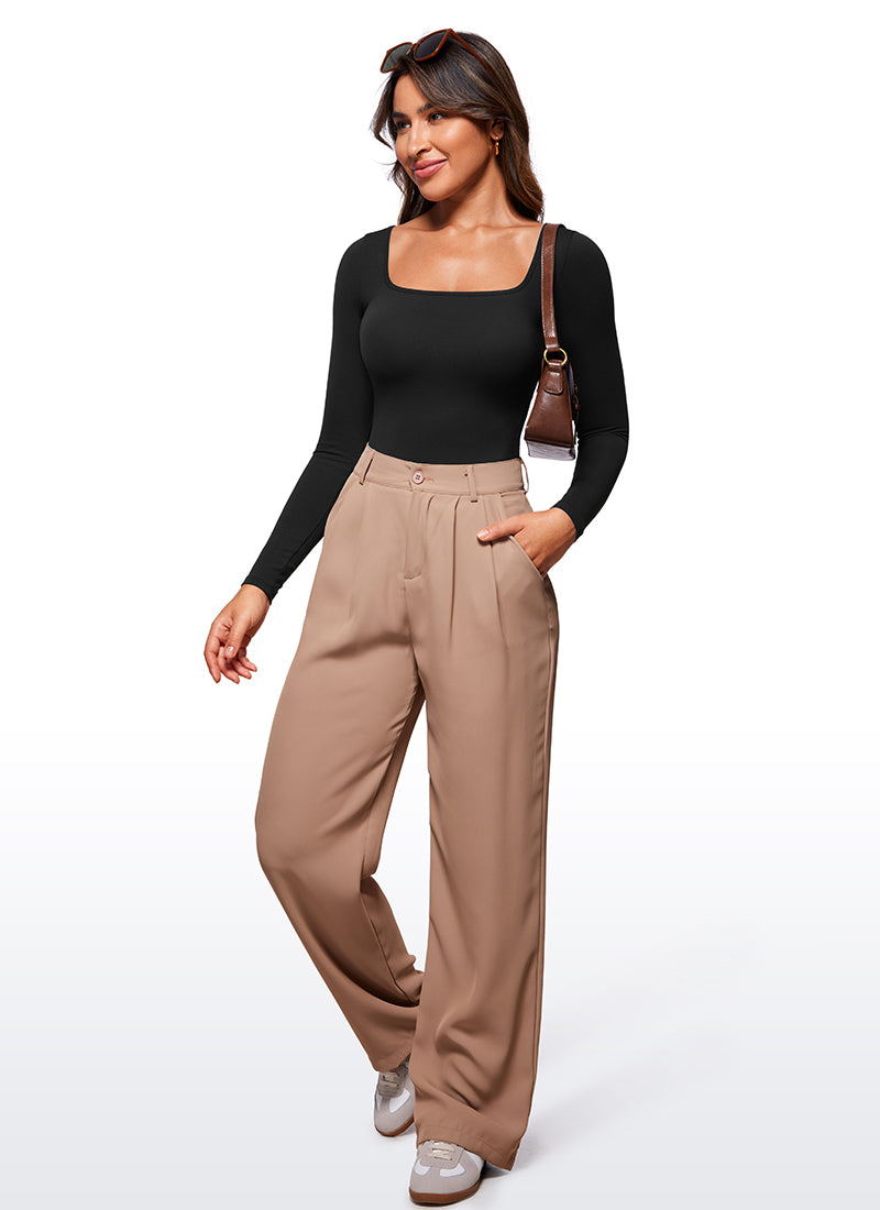 Body de yoga ajusté pour femme CRZ YOGA à manches longues et col carré Noir