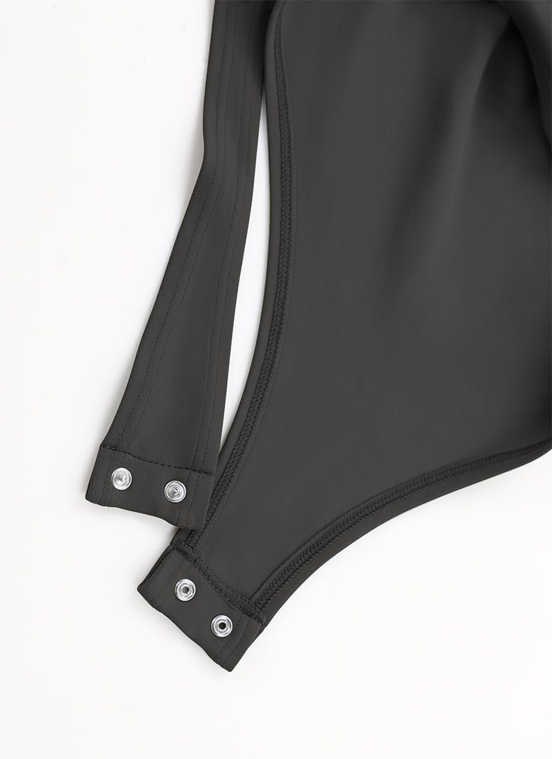 Body de yoga ajusté pour femme CRZ YOGA à manches longues et col carré Noir