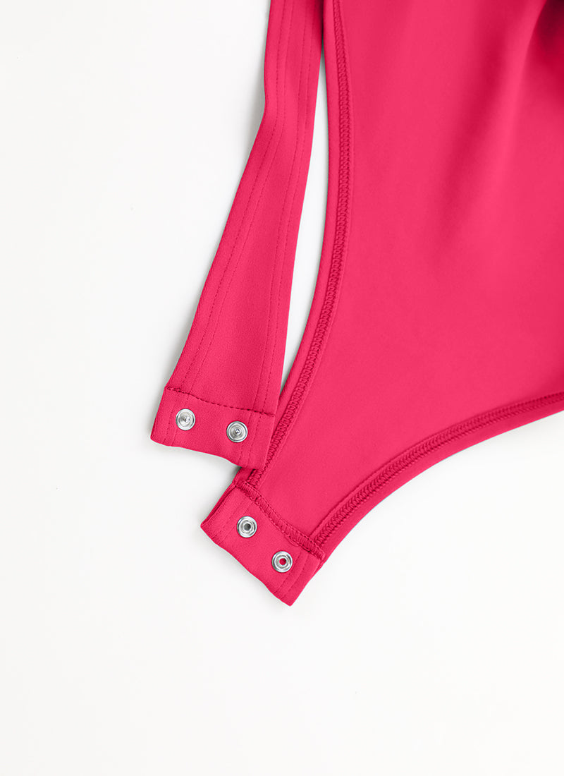 CRZ YOGA Bodysuit Femme Yoga Coupe Ajustée Encolure Carrée Manches Longues Magenta Viva