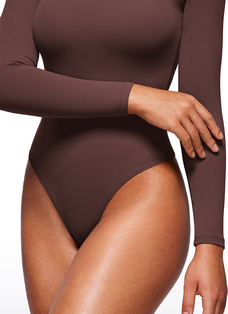 Body de yoga ajusté pour femme CRZ YOGA à manches longues et col carré Taupe