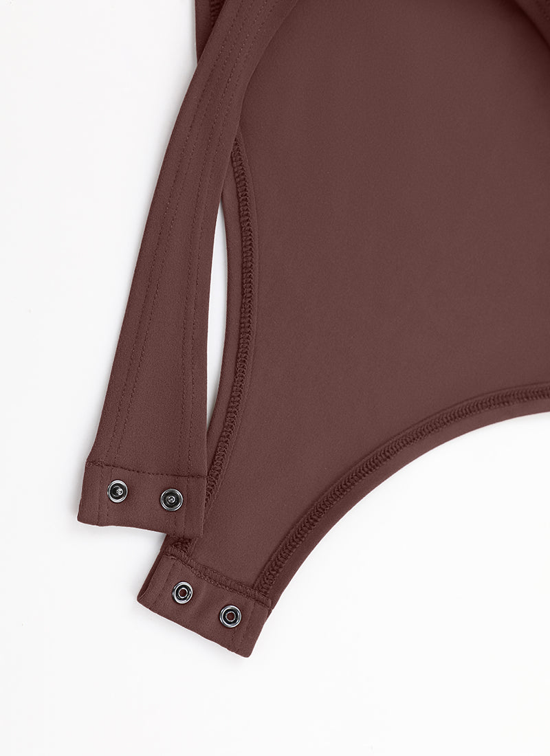 Body de yoga ajusté pour femme CRZ YOGA à manches longues et col carré Taupe