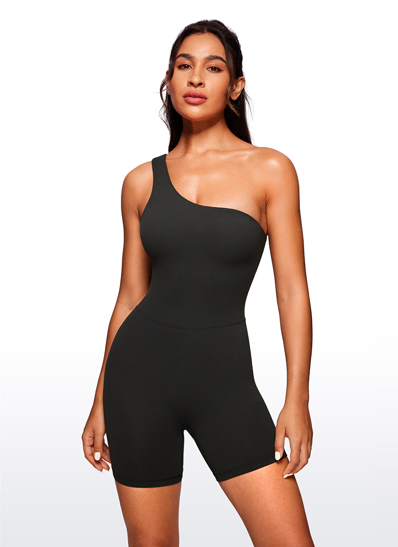 CRZ YOGA Combishort de yoga asymétrique à une épaule pour femme Noir