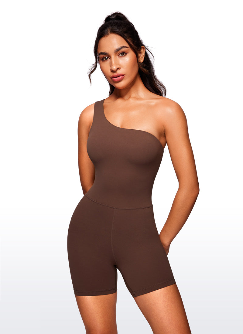 CRZ YOGA Combishort de yoga asymétrique à une épaule pour femme Brun café