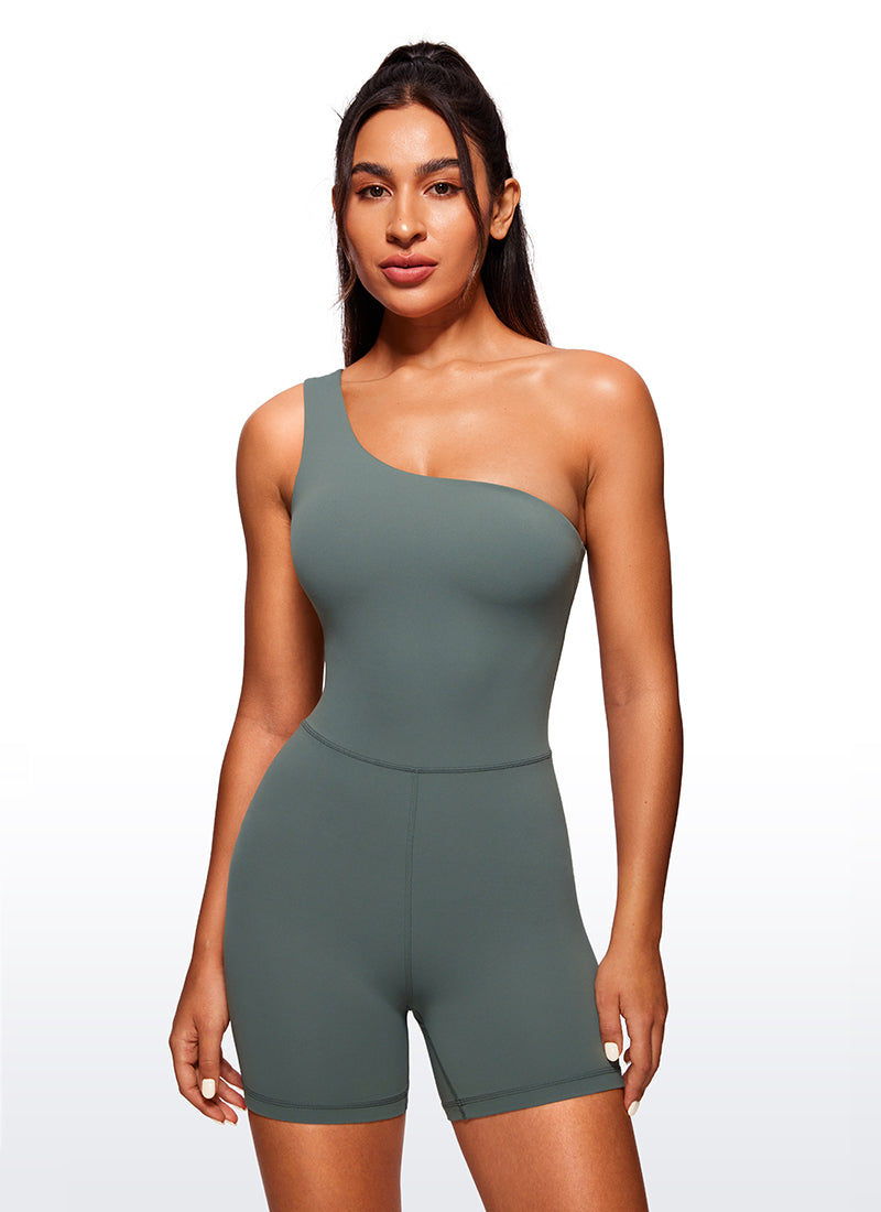 CRZ YOGA Combishort de yoga asymétrique à une épaule pour femme Vert sauge