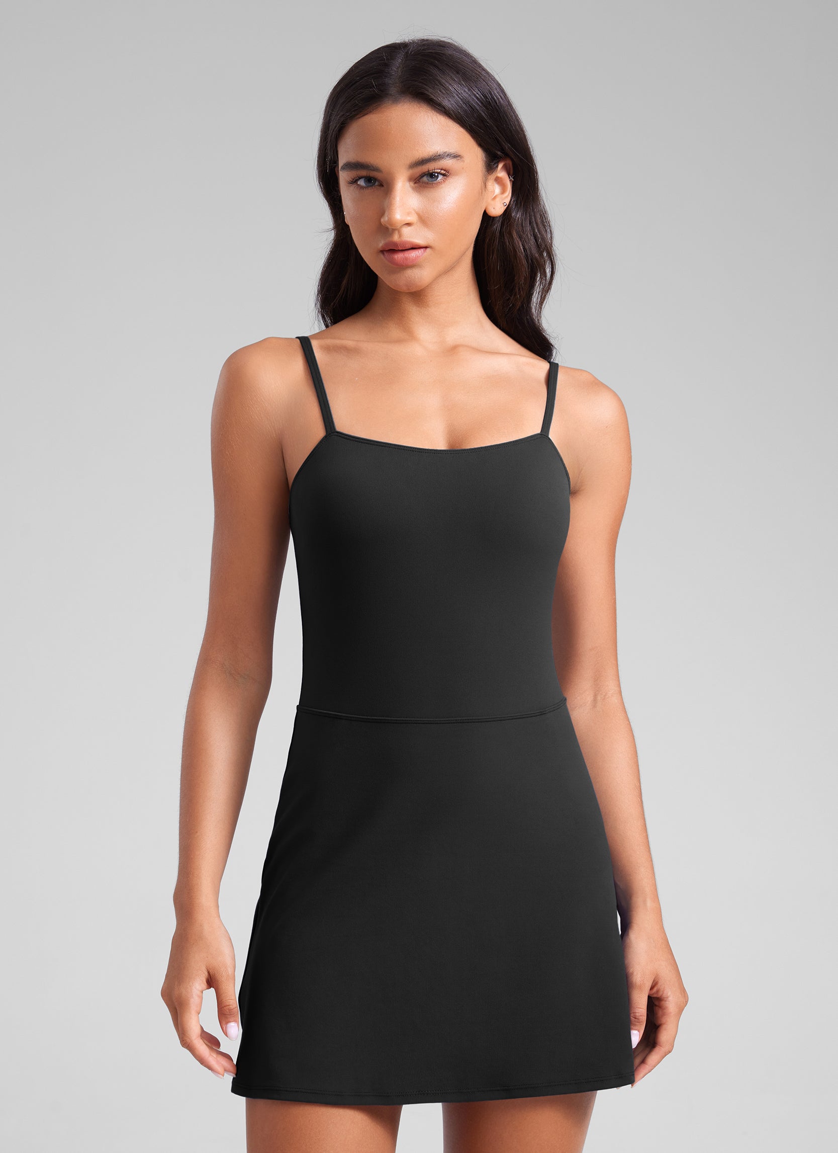 CRZ YOGA Butterluxe Sportliche, lässige Tennis-Kleider mit Spaghettiträgern, schwarz