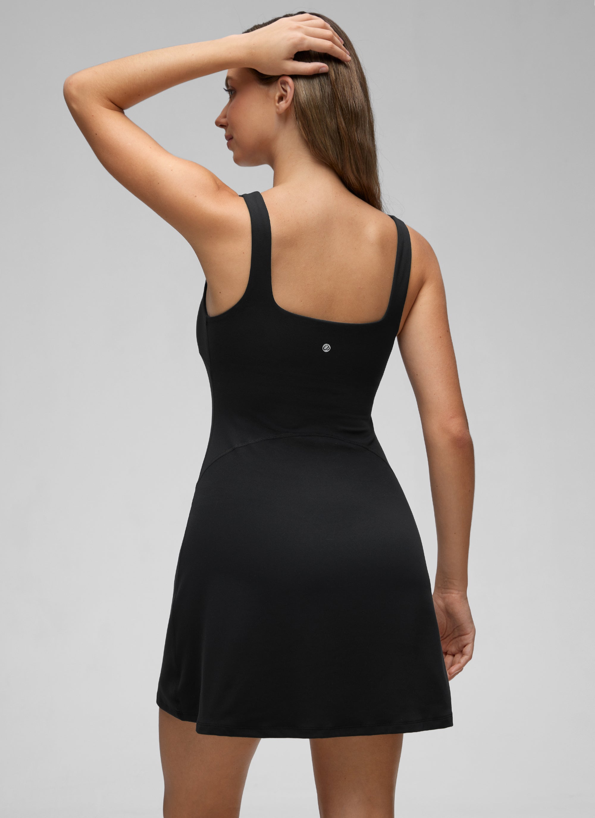 CRZ YOGA Damen- Butterluxe -Tennis-Kleider mit quadratischem Ausschnitt und integrierter BH-Einlage, A-Linie, schwarz