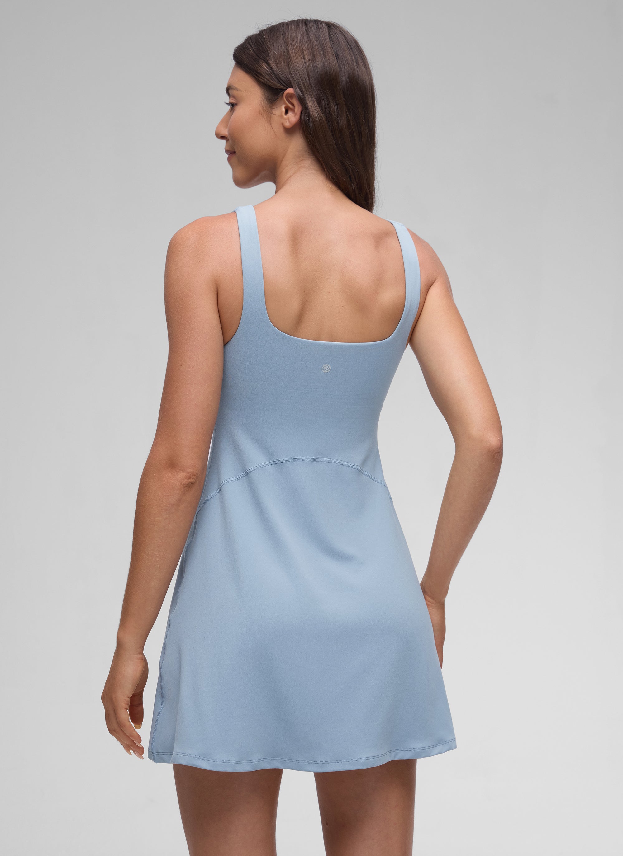 CRZ YOGA Damen- Butterluxe -Tennis-Kleider mit quadratischem Ausschnitt, integrierter BH-Einlage und A-Linien-Schnitt, Cambric-Blau
