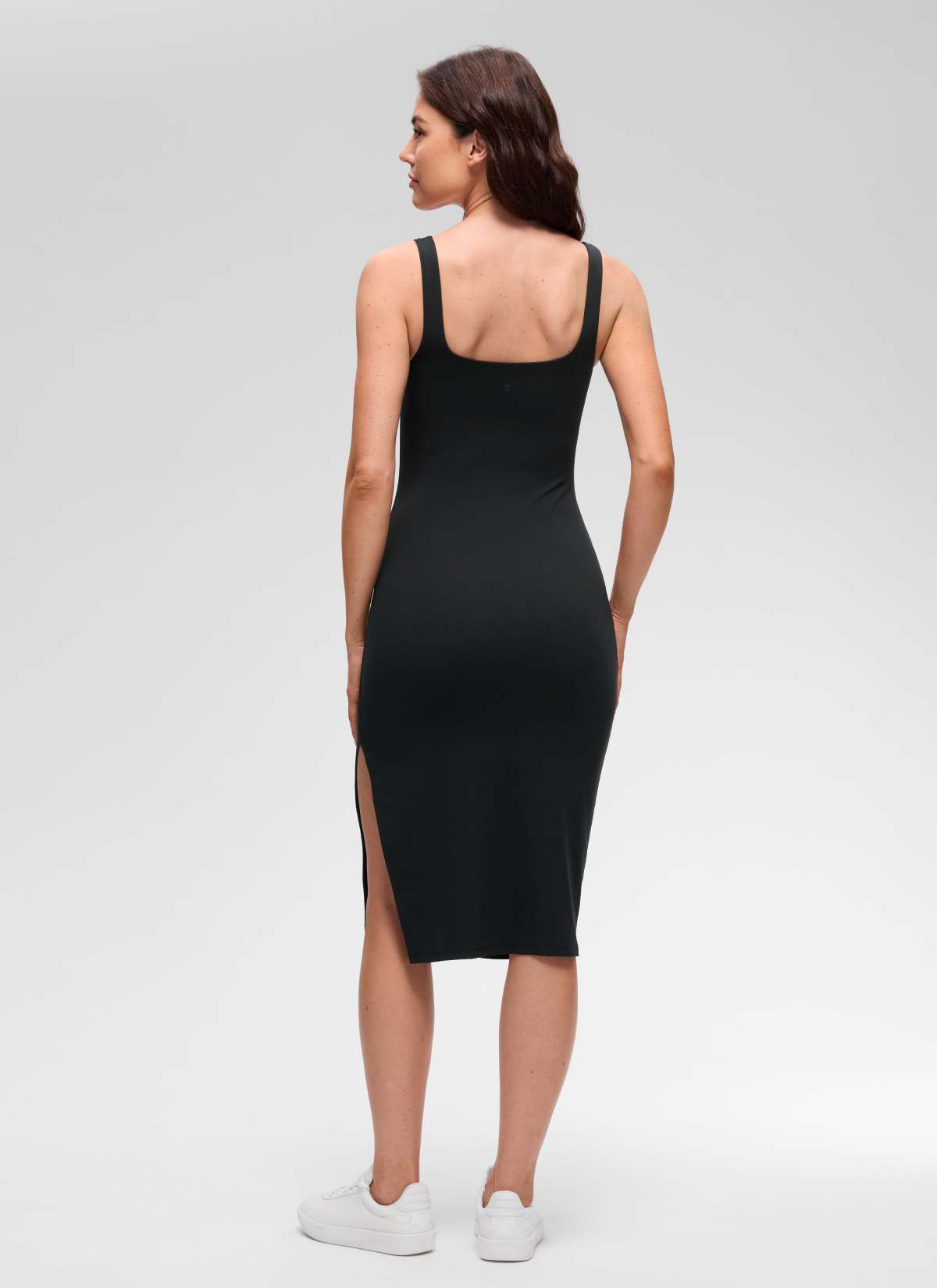 CRZ YOGA Vestido Midi Informal con Cuello Cuadrado y Abertura Lateral Butterluxe de Mujer Black