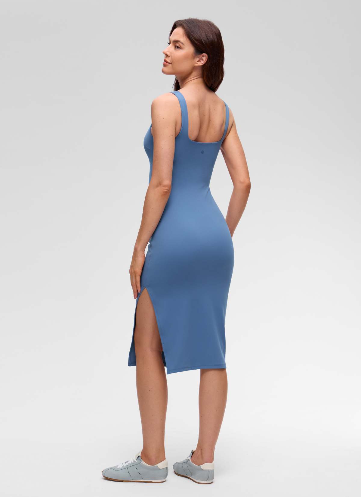 CRZ YOGA Vestido Midi Informal con Cuello Cuadrado y Abertura Lateral Butterluxe de Mujer Oasis Blue