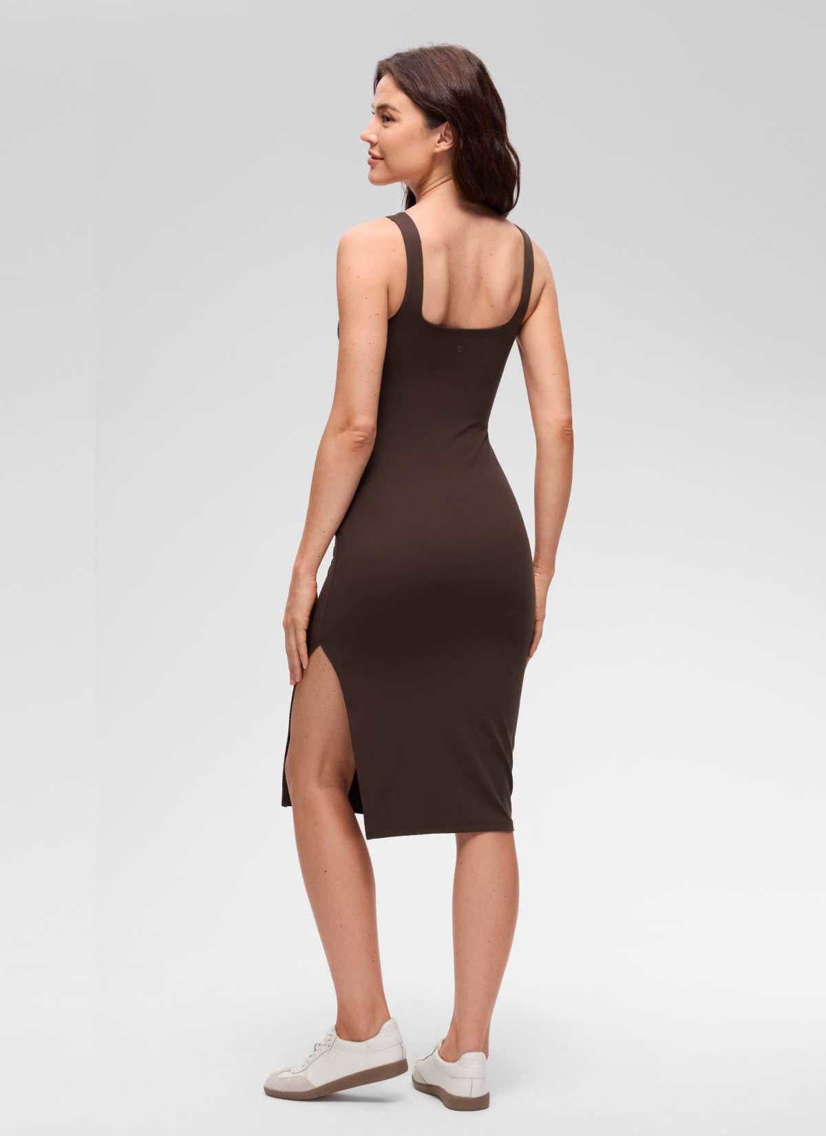 Vestido midi informal con cuello cuadrado y abertura lateral Butterluxe para mujer CRZ YOGA Marrón Hot Fudge