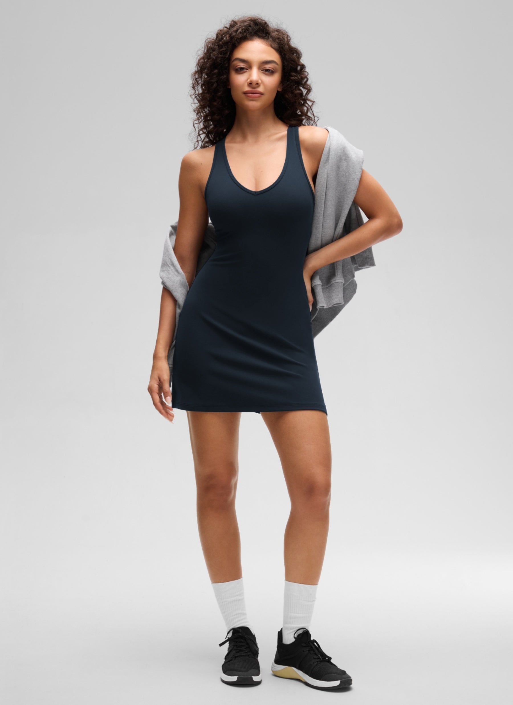 CRZ YOGA Damenkleid „ Butterluxe “ – lässiges Kleid mit gekreuztem Rücken und schmaler Passform, Farbe: True Navy