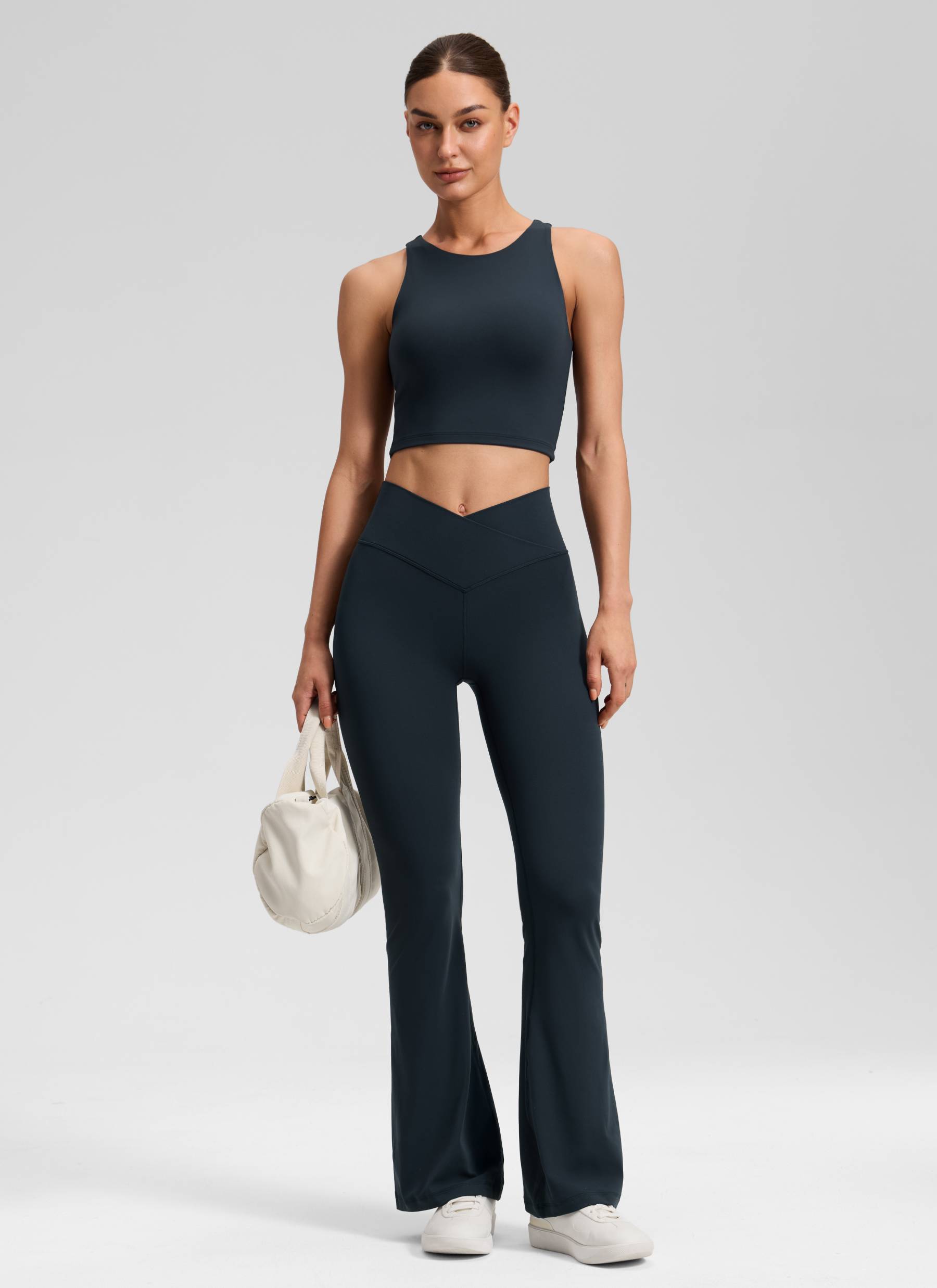 CRZ YOGA Damen- Butterluxe -V-Crossover-Leggings mit hoher Taille und ausgestelltem Bein 31