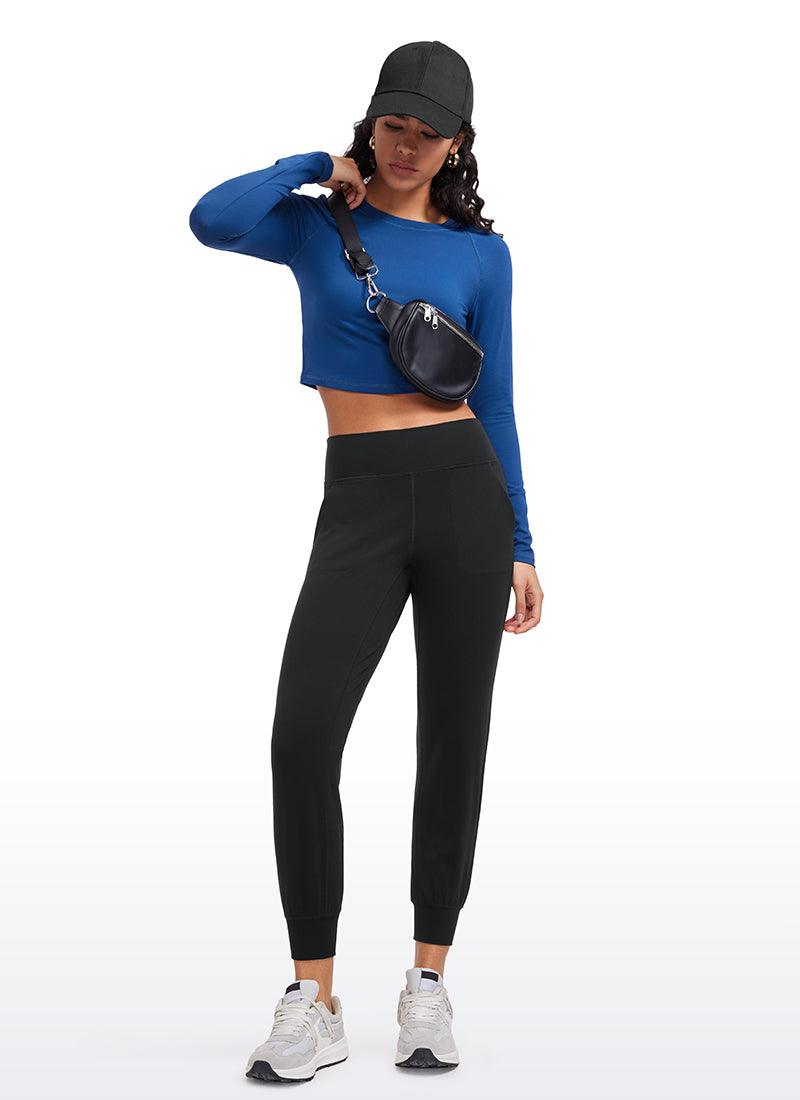 CRZ YOGA Damen-Jogginghose „ Butterluxe “ mit hoher Leibhöhe und Taschen, 27 Zoll, schwarz