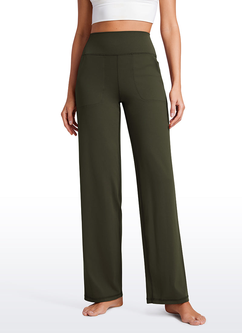 CRZ YOGA Pantalon ample à taille haute Butterluxe avec poches pour femme 79 cm Vert olive