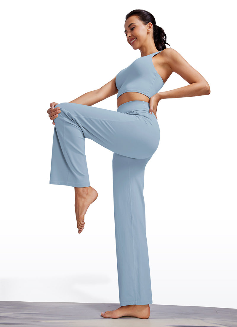 Pantalon jambe large taille haute Butterluxe avec poches 79 cm pour femme Bleu Cambric
