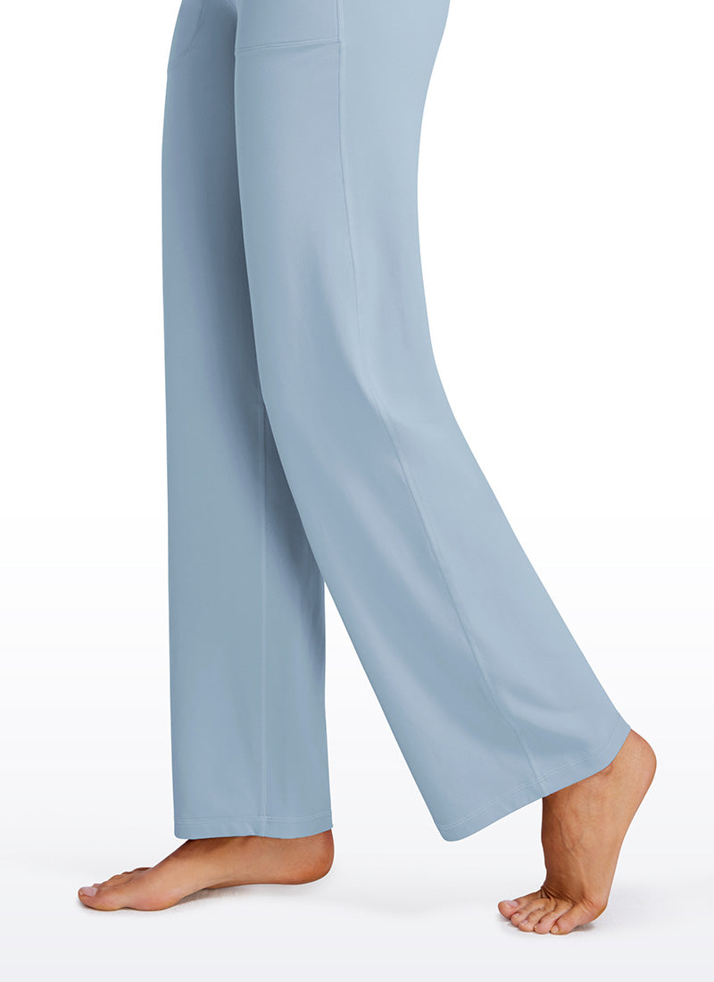 Pantalon jambe large taille haute Butterluxe avec poches 79 cm pour femme Bleu Cambric