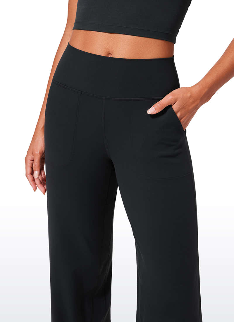 CRZ YOGA Women's Butterlift High Waisted Wide Leg Pants with Pockets Black @model_info:Crystal