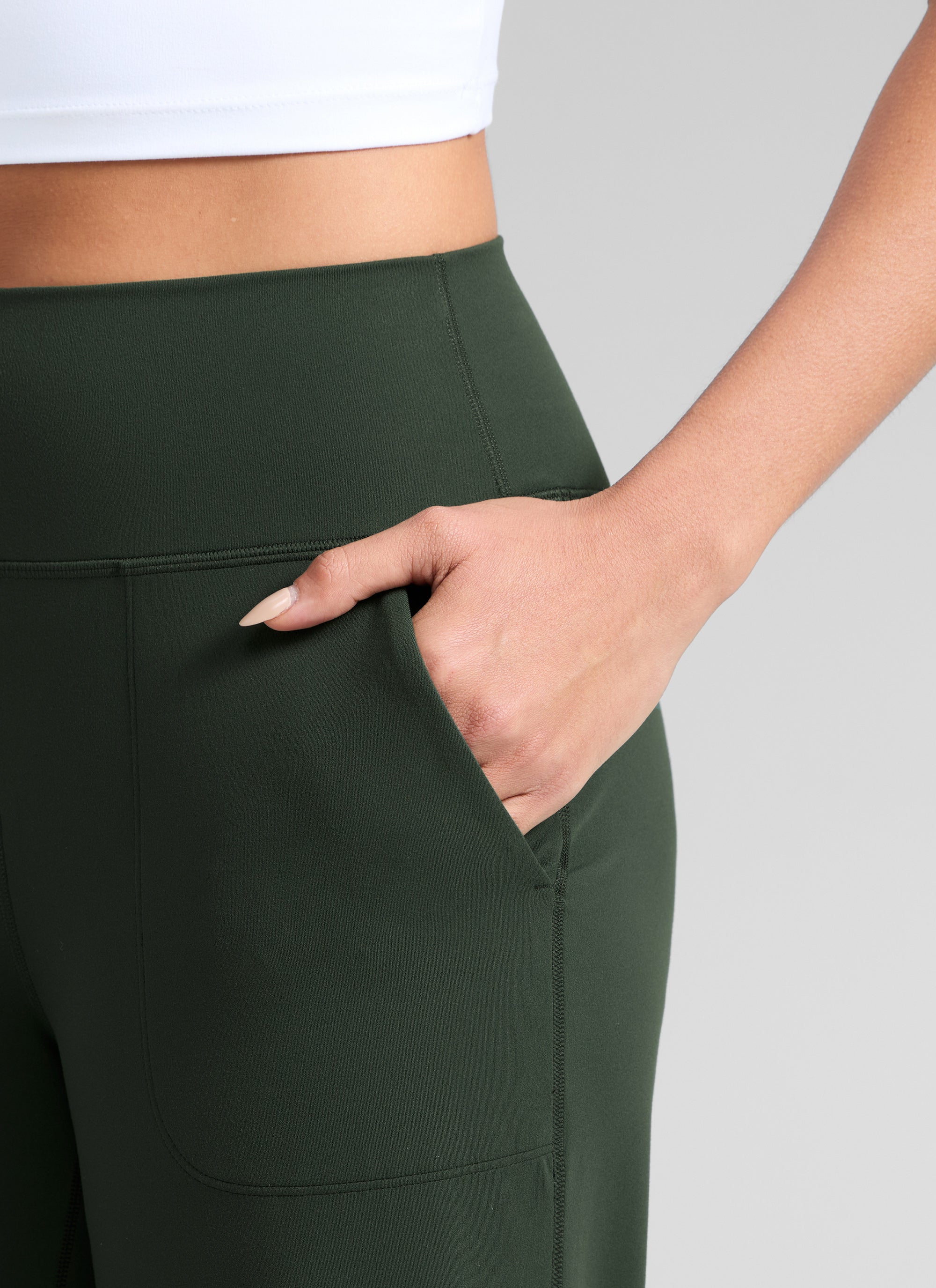 CRZ YOGA Dames Butterlift Broek met wijde pijpen en hoge taille met zakken Legend Green