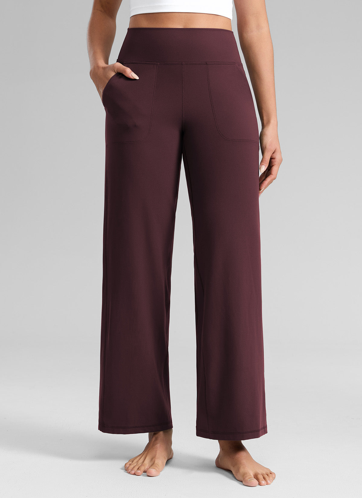 CRZ YOGA Butterlift Høytsittende Bukser med Vide Ben og Lommer for Dame Ripe Plum