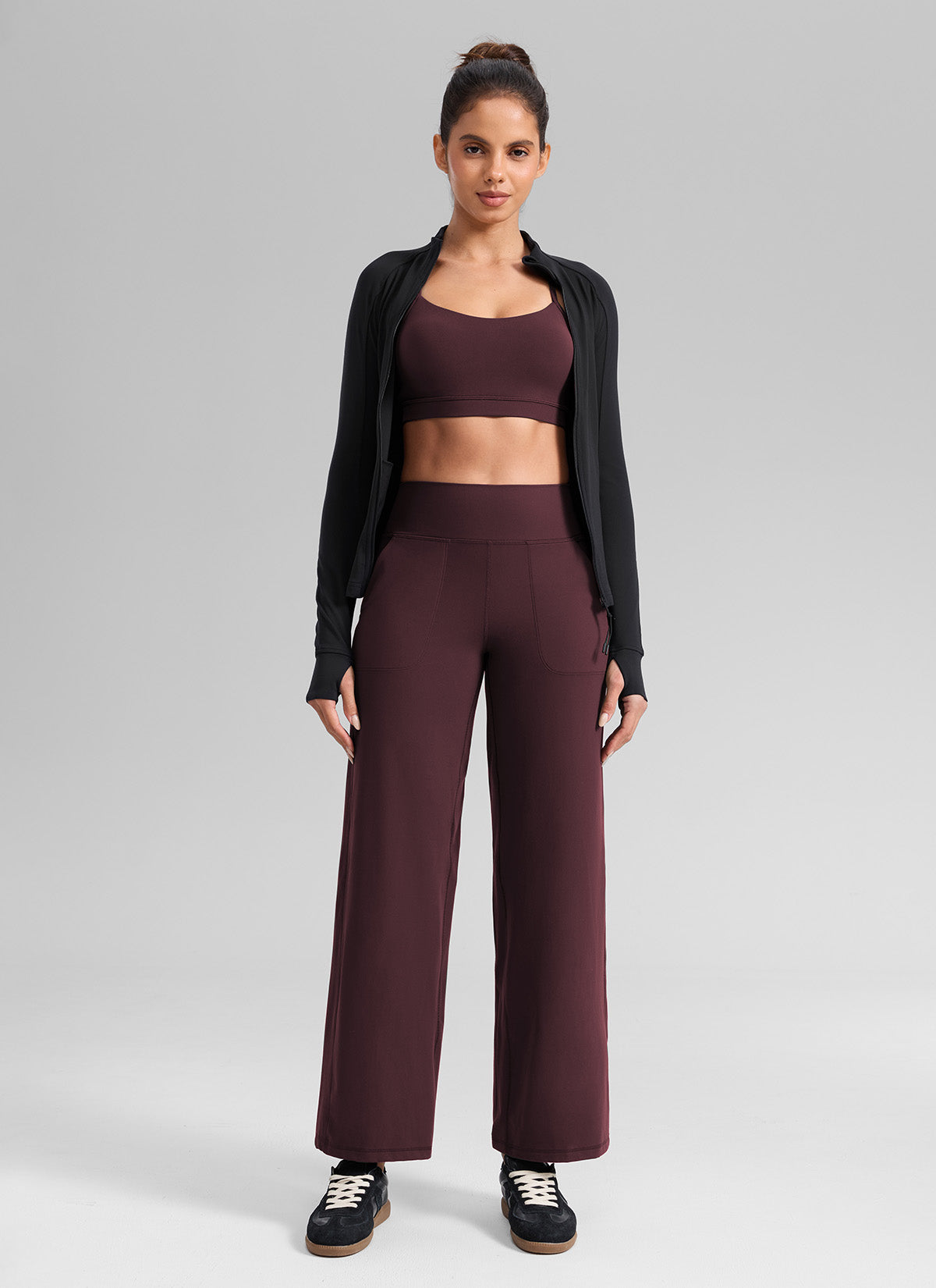 CRZ YOGA Butterlift Høytsittende Bukser med Vide Ben og Lommer for Dame Ripe Plum