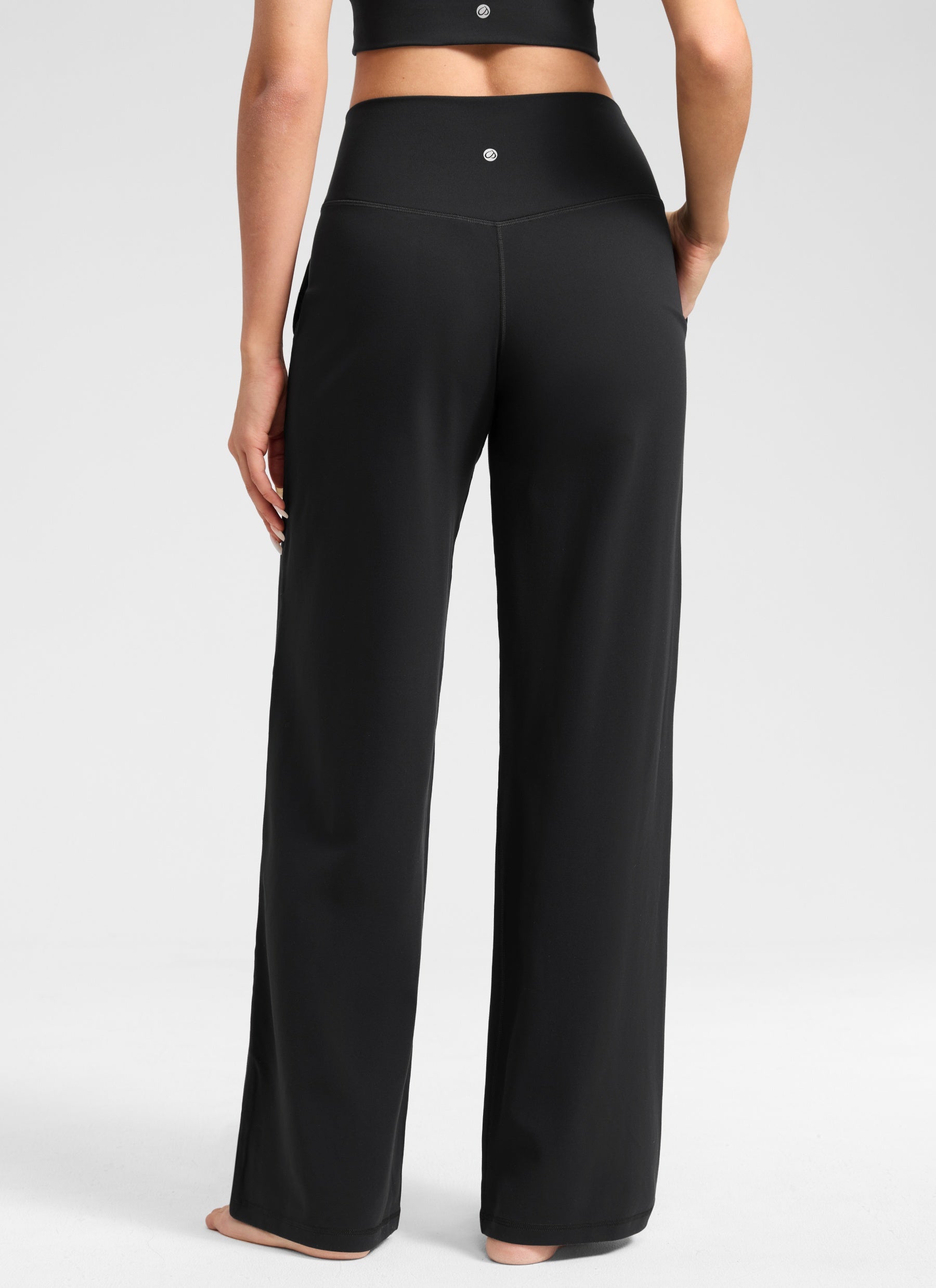 CRZ YOGA Dames Butterlift Broek met wijde pijpen en hoge taille met zakken Zwart