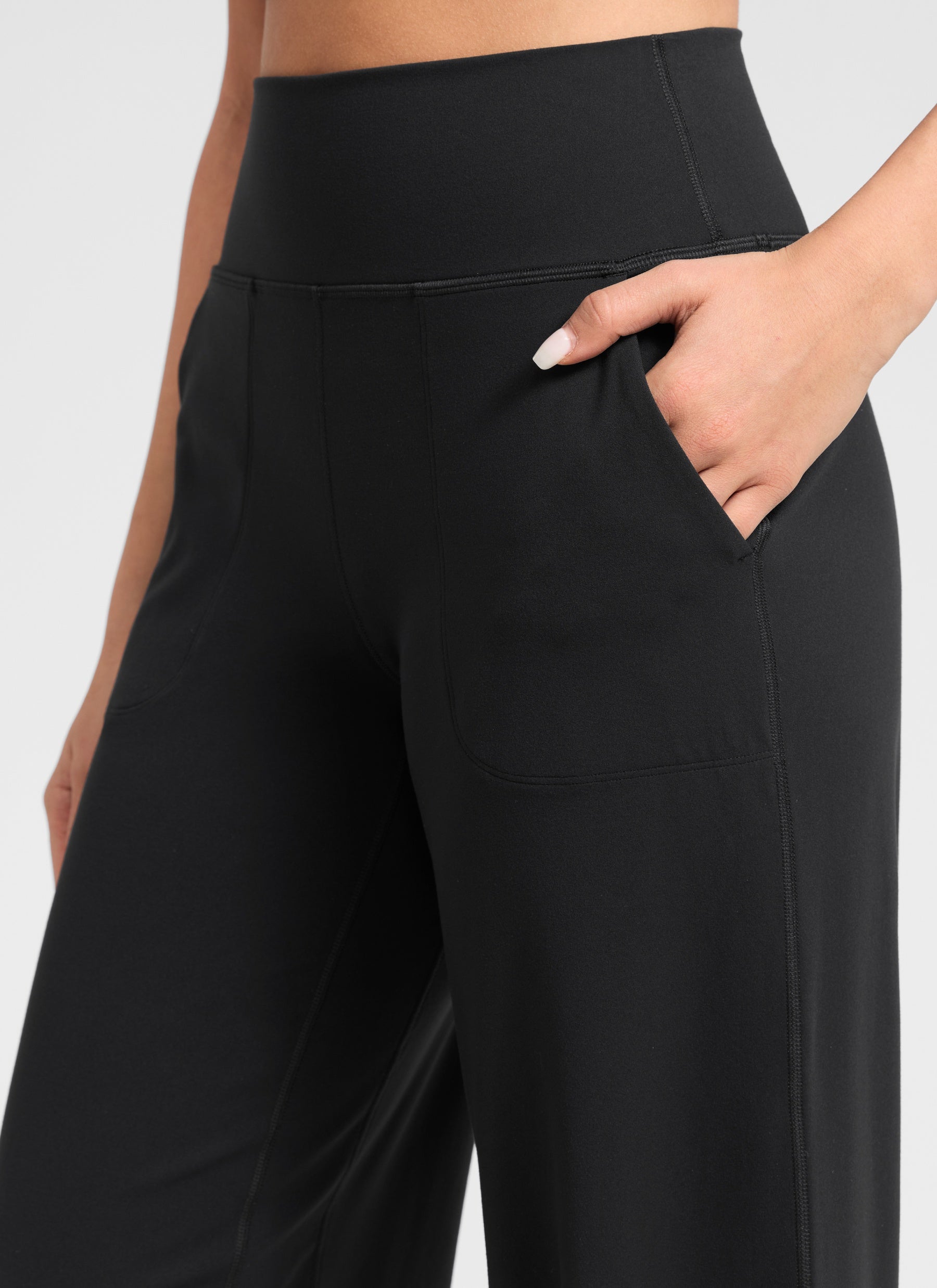 CRZ YOGA Dames Butterlift Broek met wijde pijpen en hoge taille met zakken Zwart