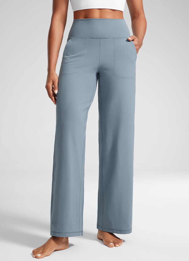 CRZ YOGA Pantaloni da donna Butterlift a vita Butterlift e gamba larga con tasche, blu belga