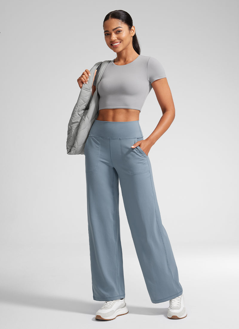 CRZ YOGA Pantaloni da donna Butterlift a vita Butterlift e gamba larga con tasche, blu belga