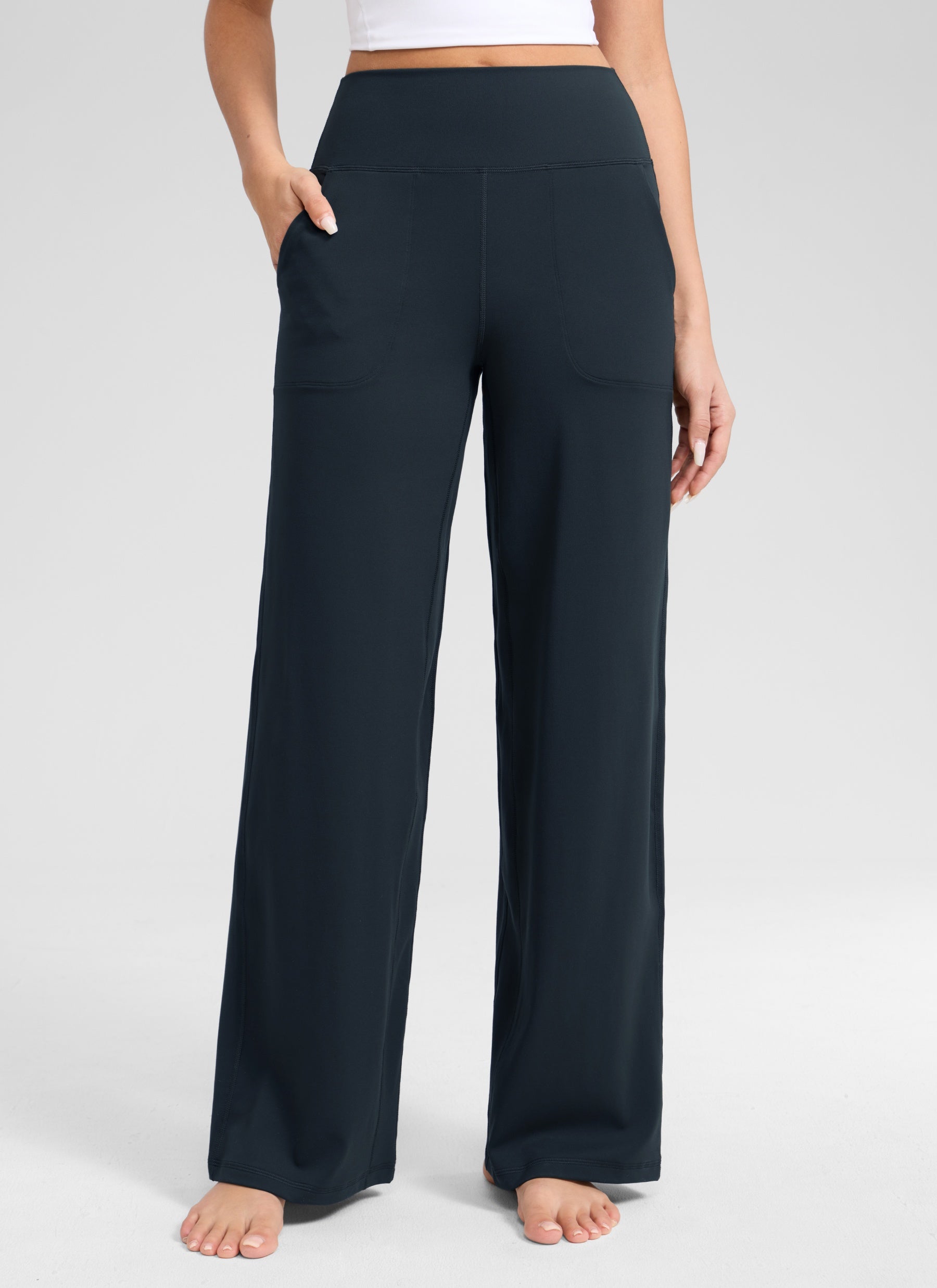 CRZ YOGA Dames Butterlift high-waist broek met wijde pijpen en zakken True Marineblauw