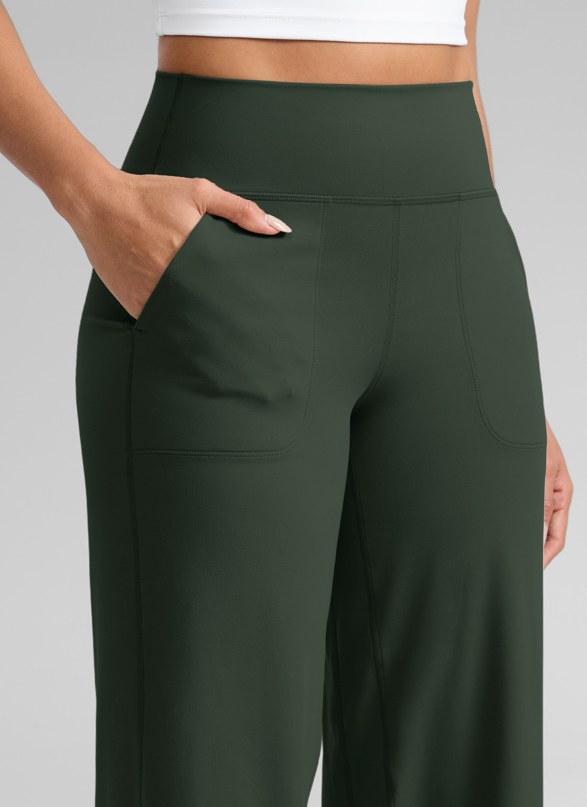 CRZ YOGA Dames Butterlift Broek met wijde pijpen en hoge taille met zakken Legend Green