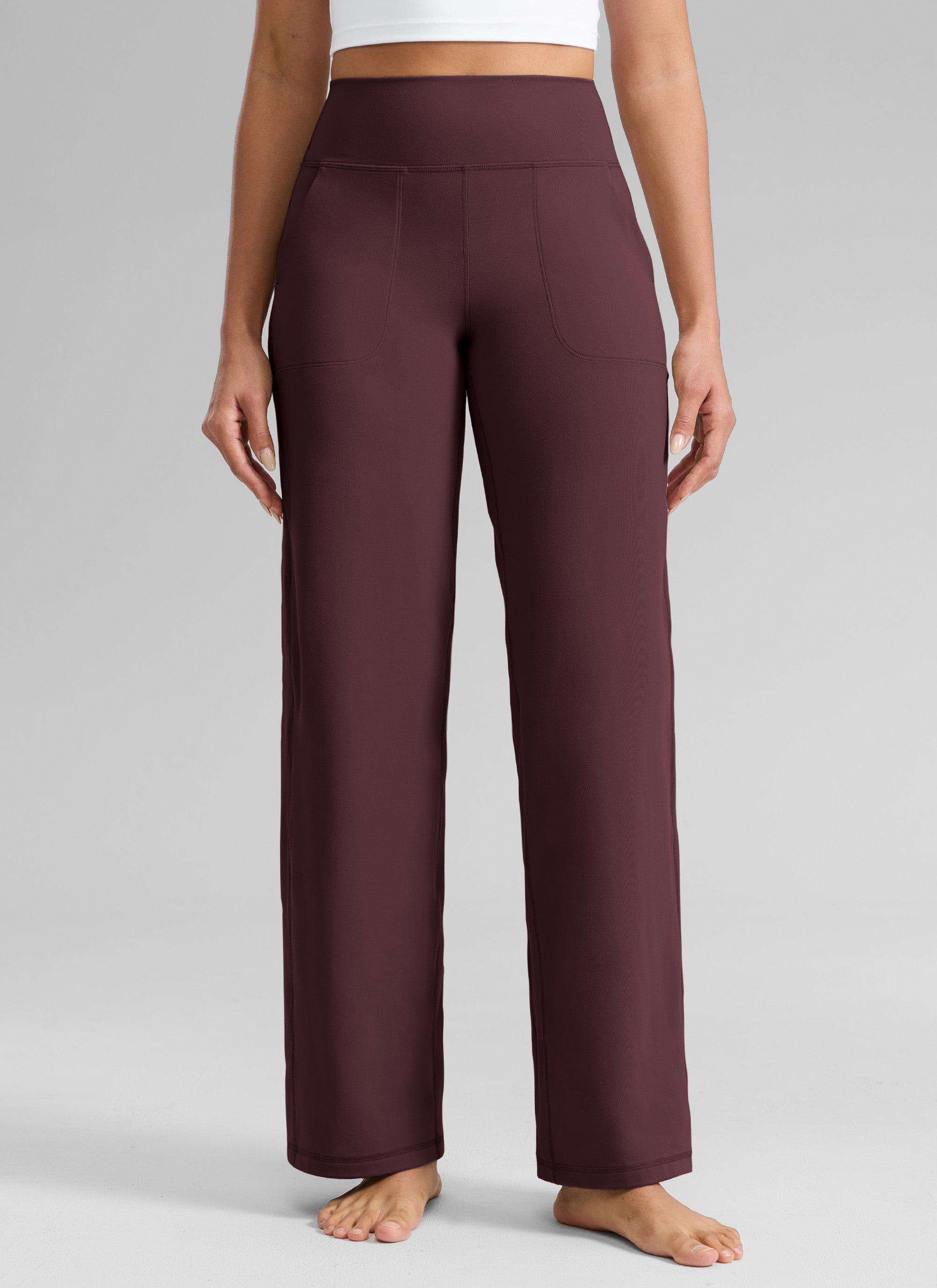 CRZ YOGA Dames Butterlift Broek met Wijde Pijpen, Hoge Taille en Zakken Rijpe Pruim